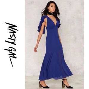 Nasty Gal long blue chiffon dress size S